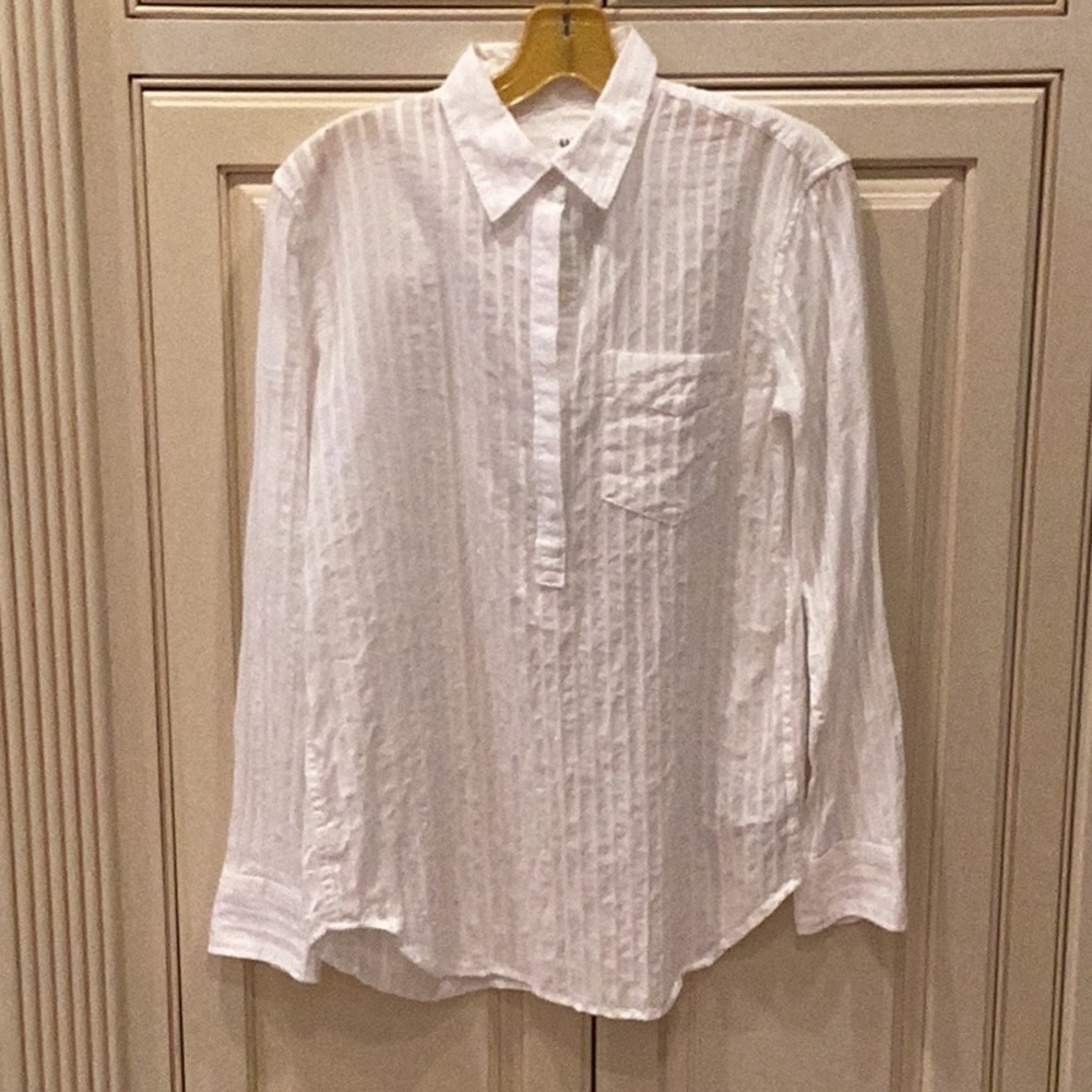 White, long sleeve, 4 button blouse